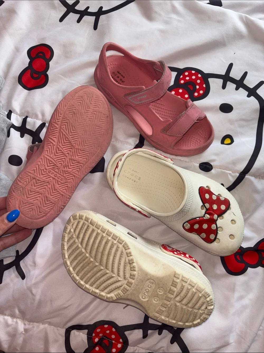 CROCS Kids Pink Sandal & White Clog Set with Red Bow Accents